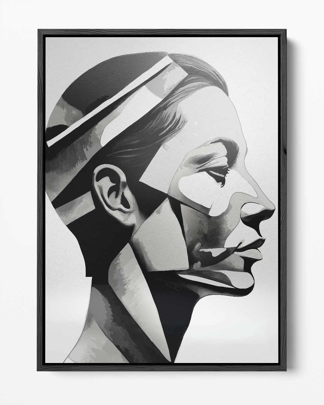 Geometrisch Portret in Grijstinten Kunstwerk-canvas-dibond-plexiglas-wanddecoratie-WallArtistic