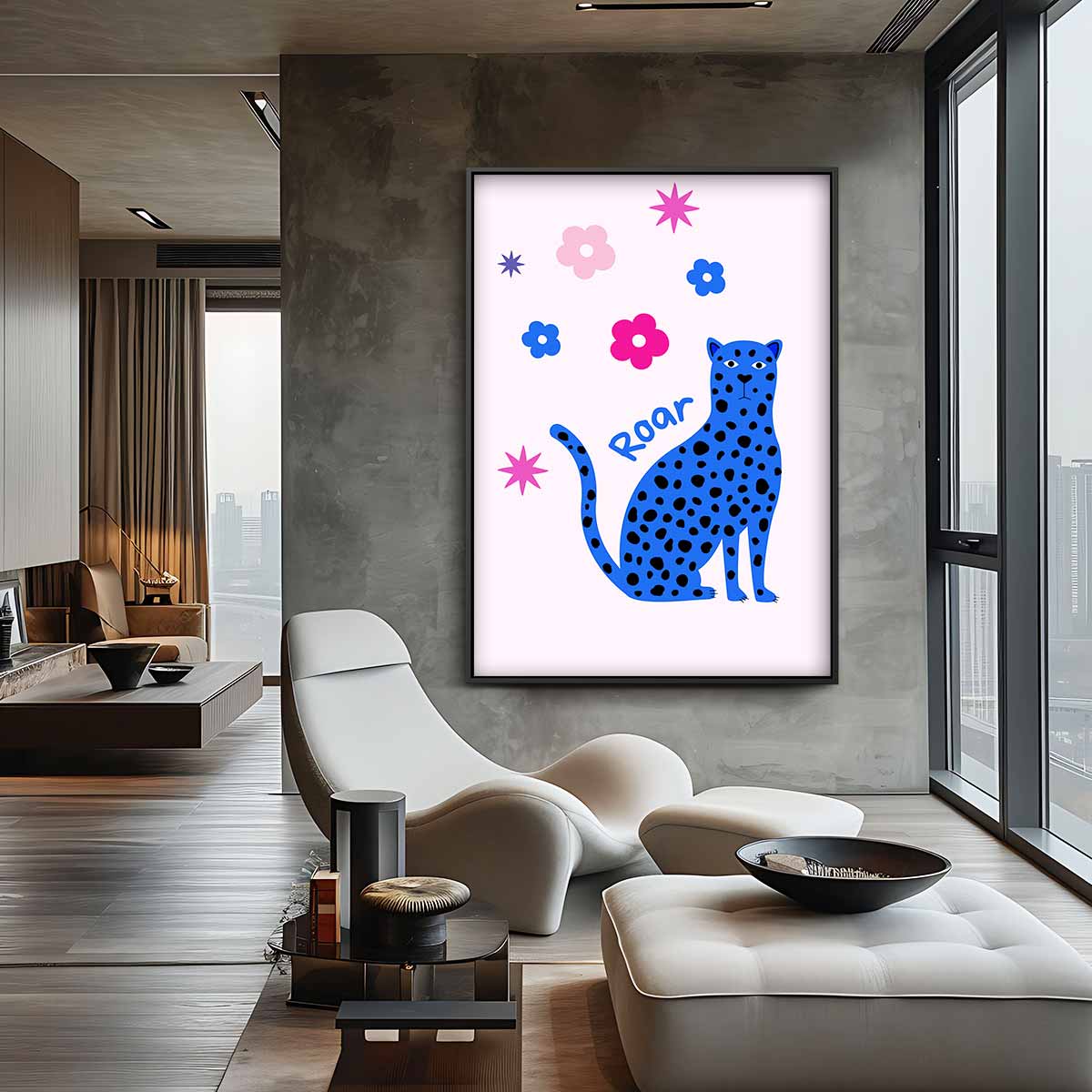 Speelse Luipaard Illustratie Kunstwerk-canvas-dibond-plexiglas-wanddecoratie-WallArtistic