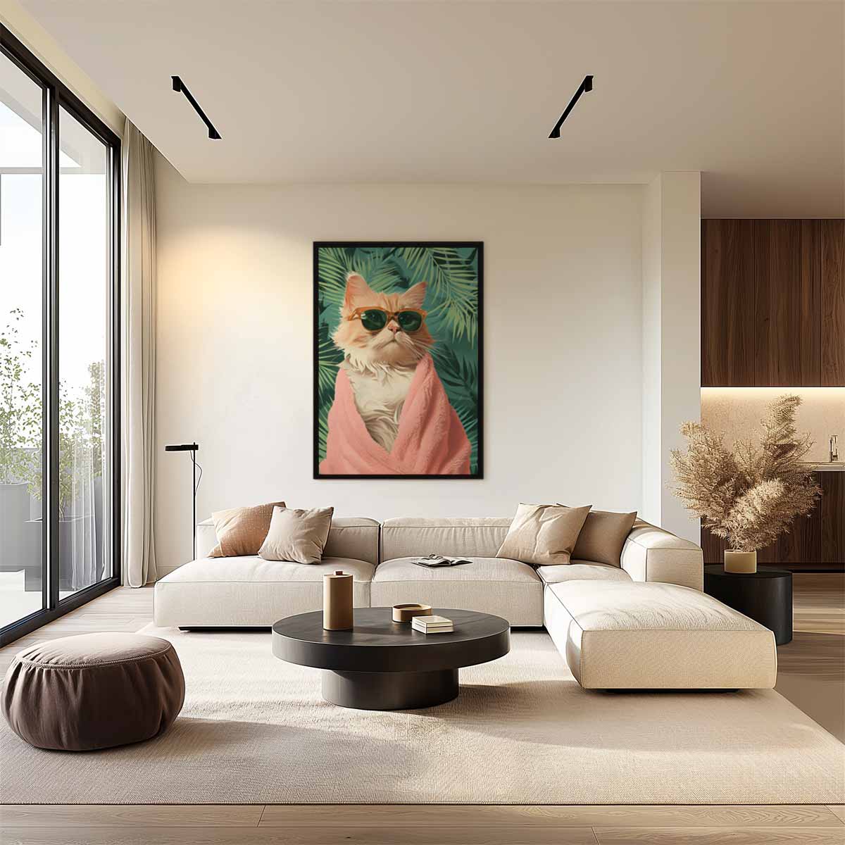 Trendy Kat met Zonnebril Kunstwerk-canvas-dibond-plexiglas-wanddecoratie-WallArtistic