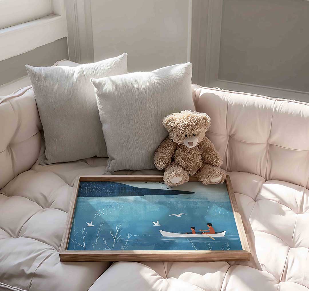 Roeiboot en vogels Poster