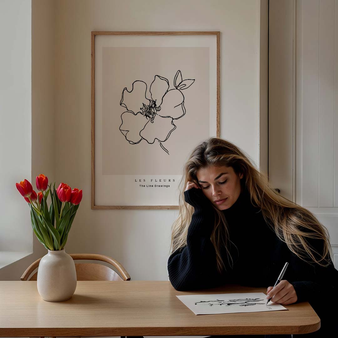 Elegante Bloemenlijntekening Poster-WallArtistic