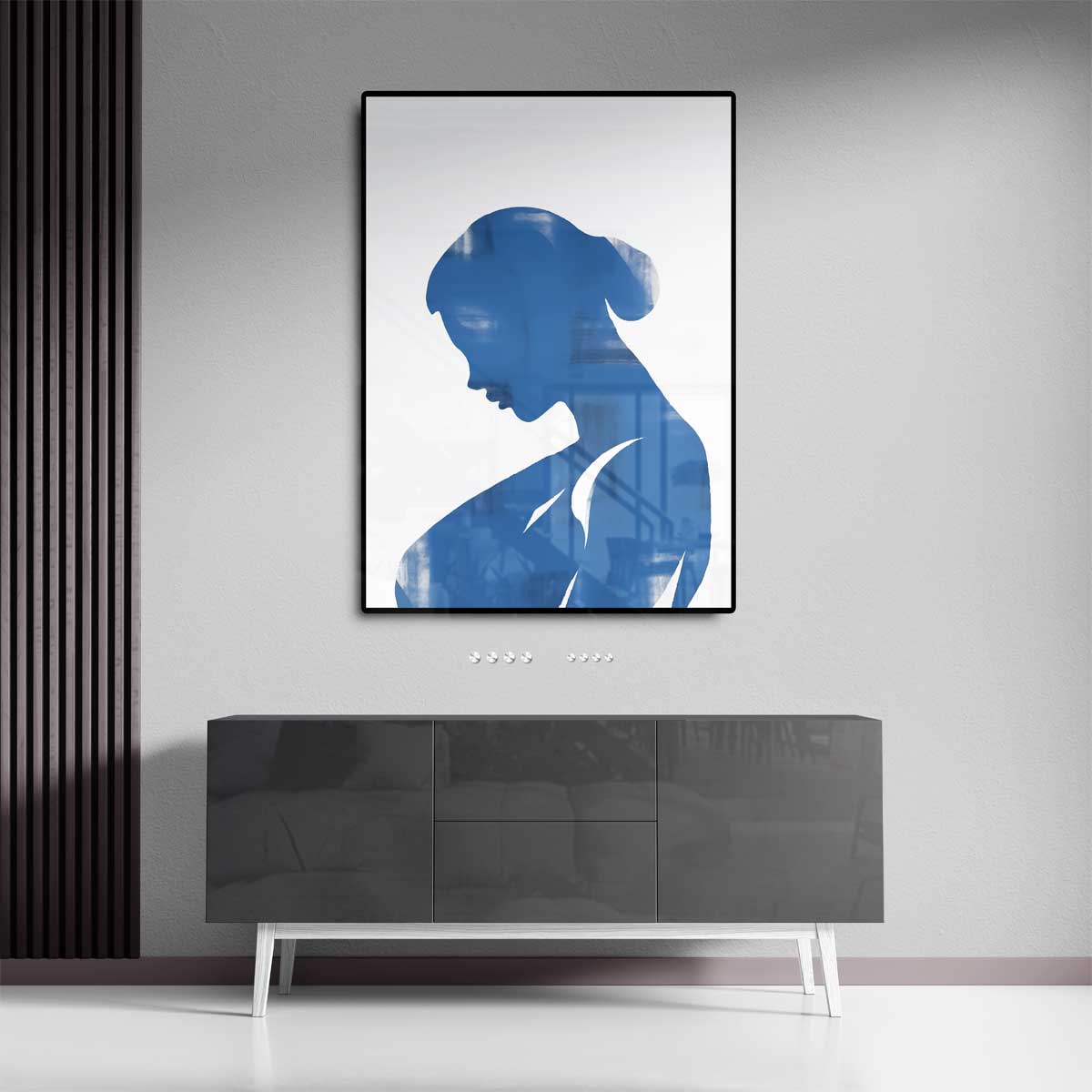 Elegante Blauwe Silhouet Kunstwerk-canvas-dibond-plexiglas-wanddecoratie-WallArtistic