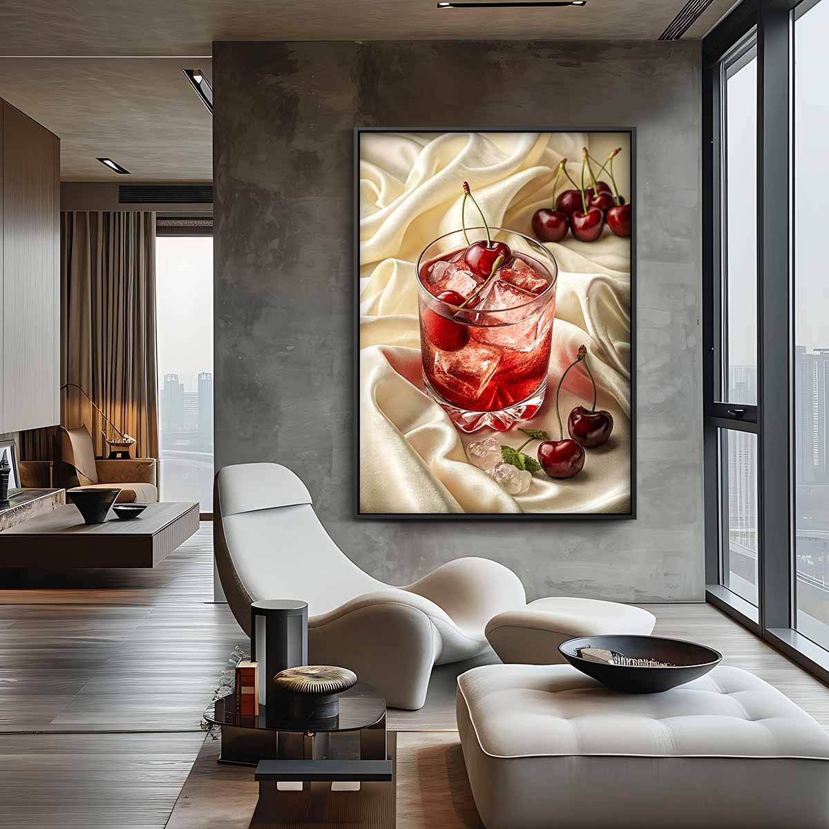 Kersen Cocktailexplosie op Zijde Kunstwerk-canvas-dibond-plexiglas-wanddecoratie-WallArtistic
