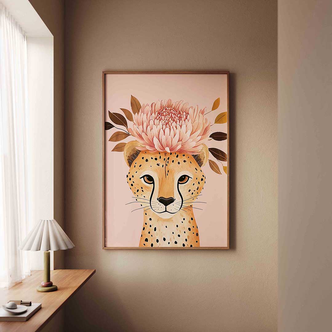 Cheetah met bloemen Poster