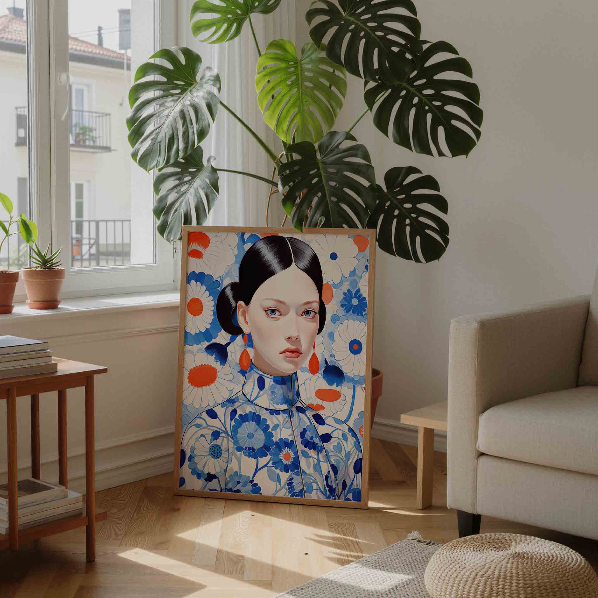 Vrouw met bloemenpatroon Poster