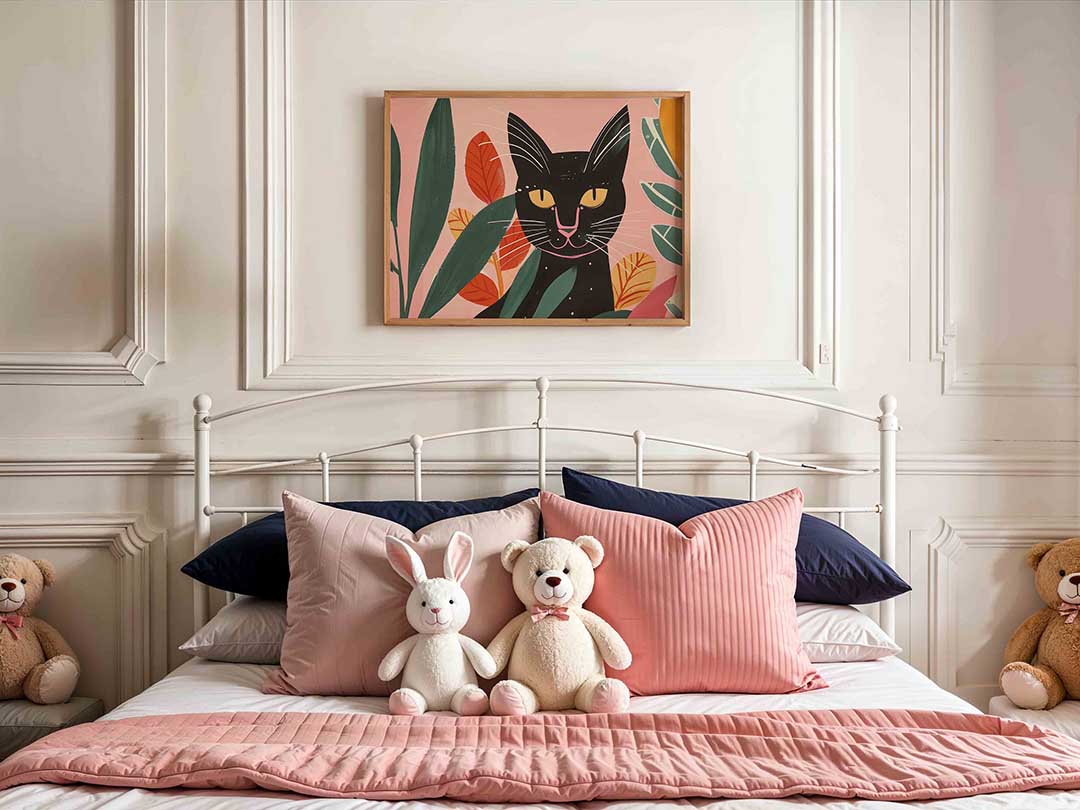 Kat met bladeren Poster