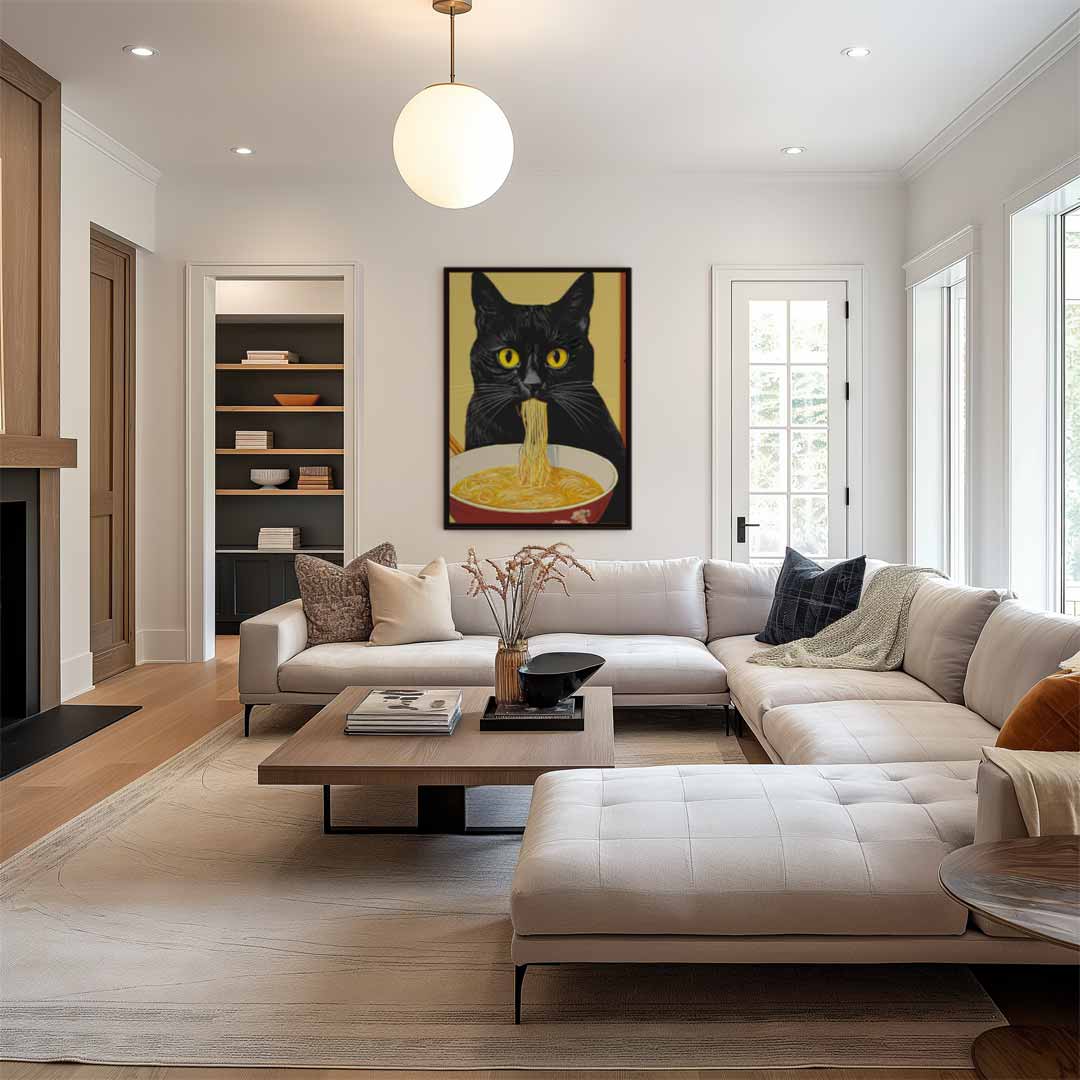 Kat met Noedels Kunstwerk-canvas-dibond-plexiglas-wanddecoratie-WallArtistic