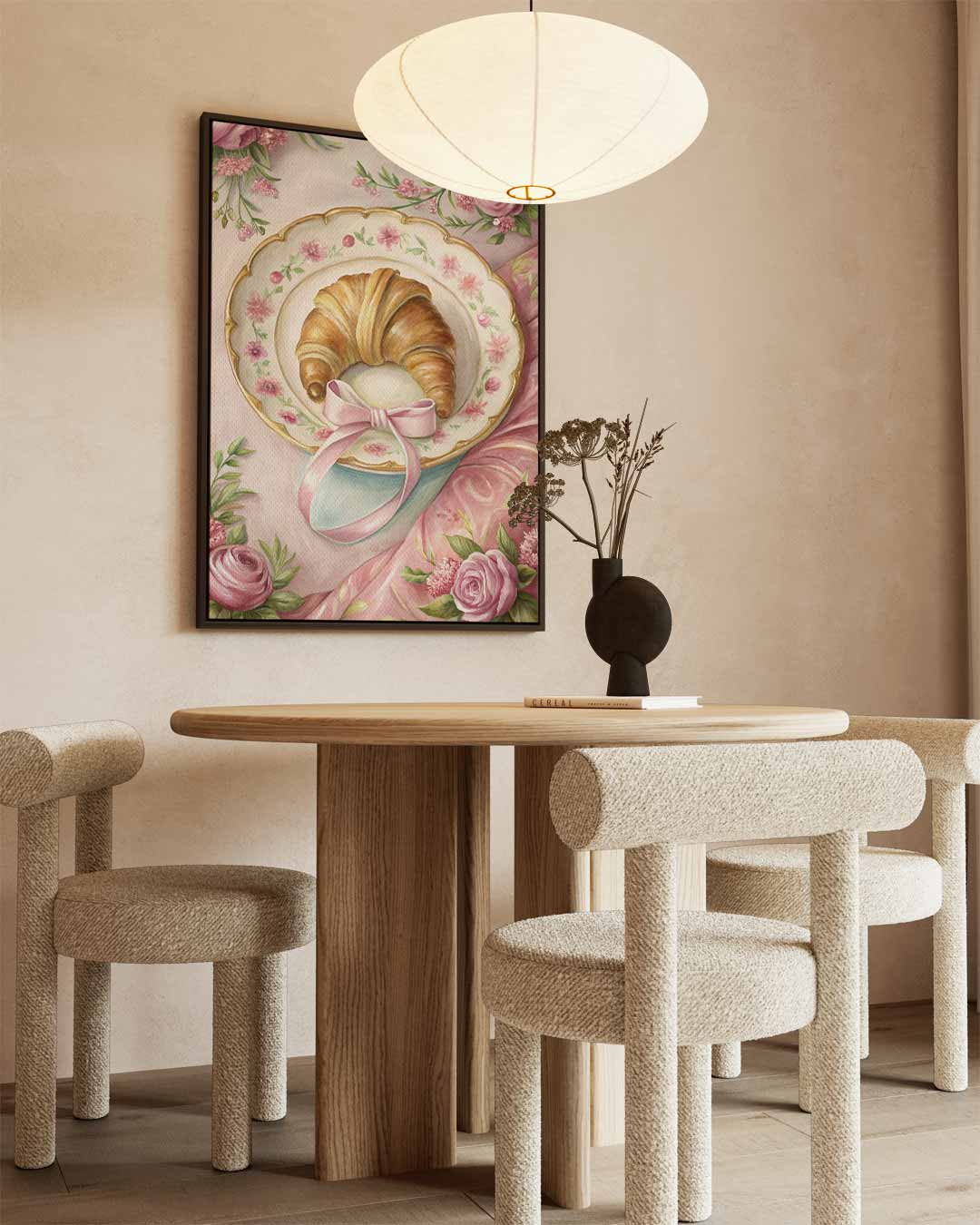 Croissant op Bloemenbord Kunstwerk-canvas-dibond-plexiglas-wanddecoratie-WallArtistic
