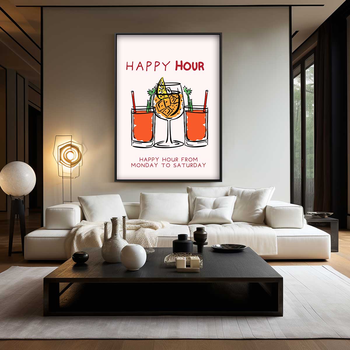 Happy Hour Illustratie Kunstwerk-canvas-dibond-plexiglas-wanddecoratie-WallArtistic