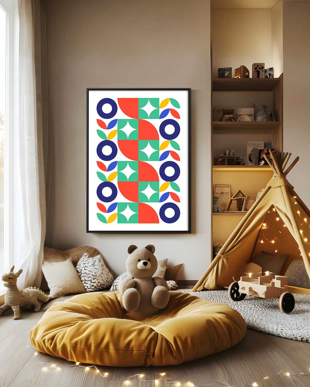 Kleurrijke Geometrische Harmonie Kunstwerk-canvas-dibond-plexiglas-wanddecoratie-WallArtistic