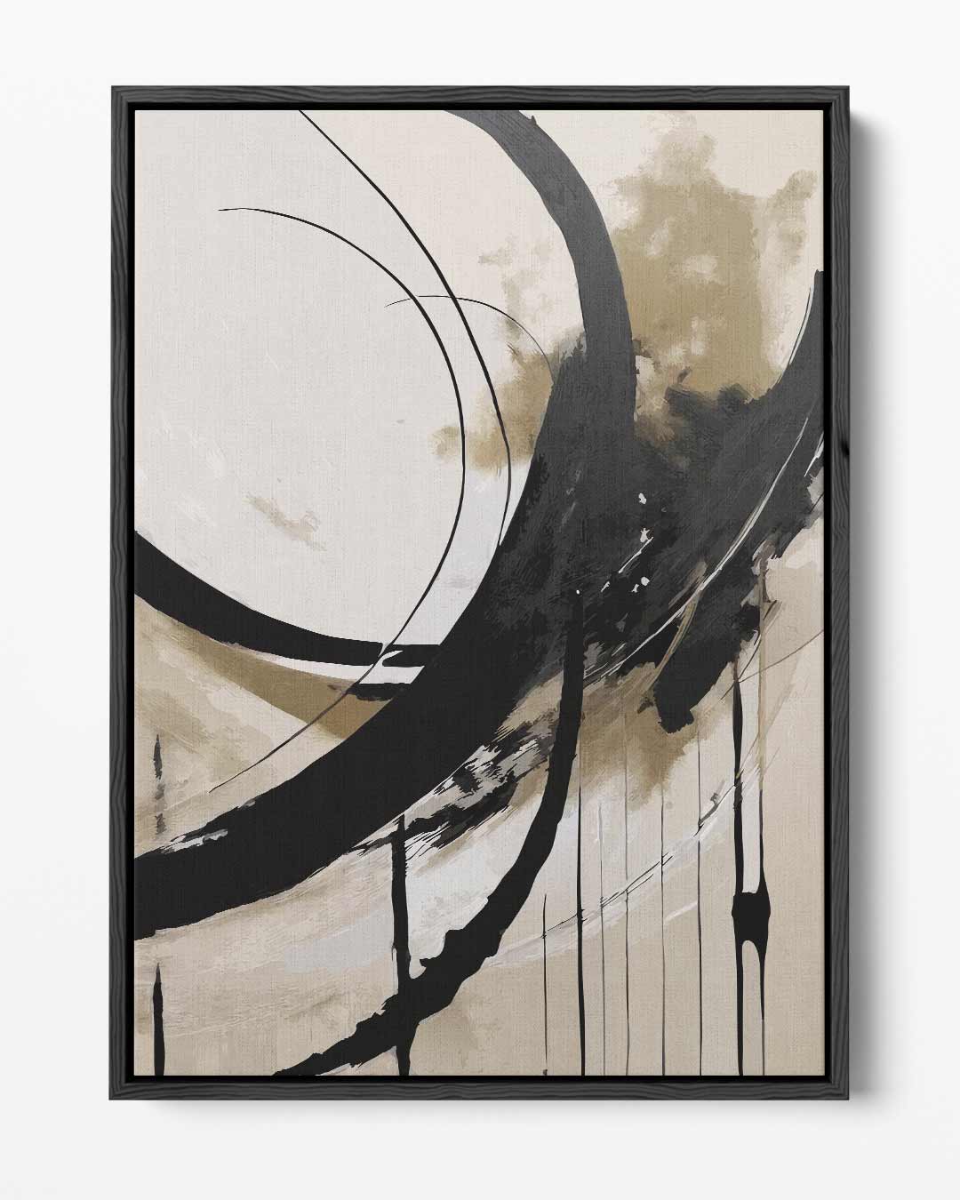 Abstracte Beweging in Zwart en Beige Kunstwerk-canvas-dibond-plexiglas-wanddecoratie-WallArtistic