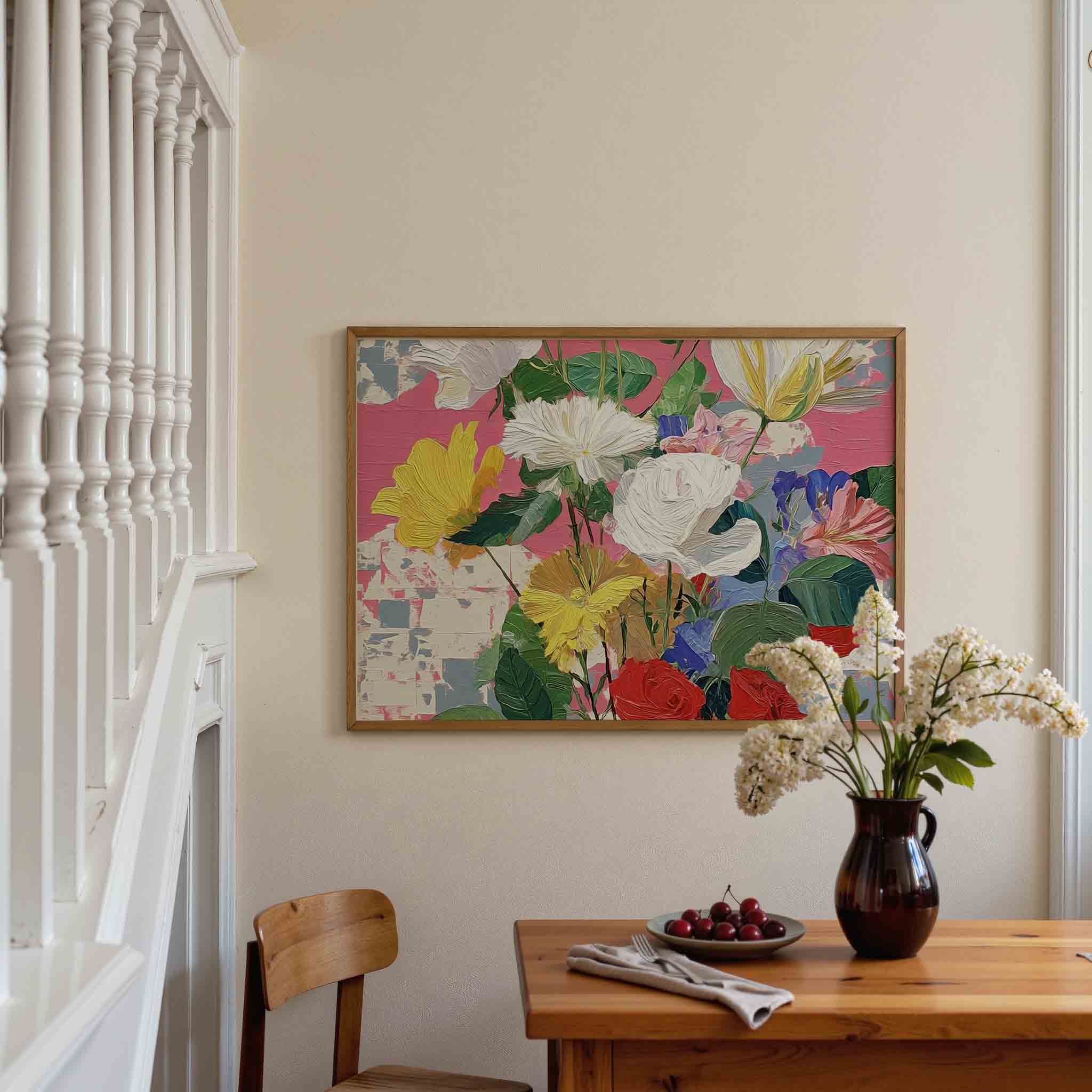 Bloemen op roze achtergrond Poster