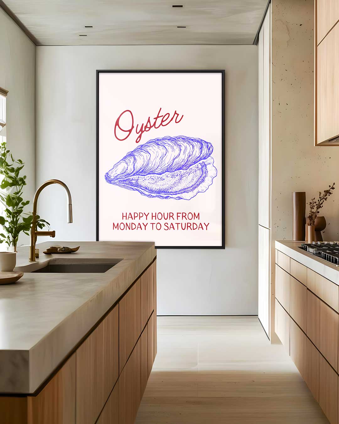 Oester Illustratie met Happy Hour Kunstwerk-canvas-dibond-plexiglas-wanddecoratie-WallArtistic