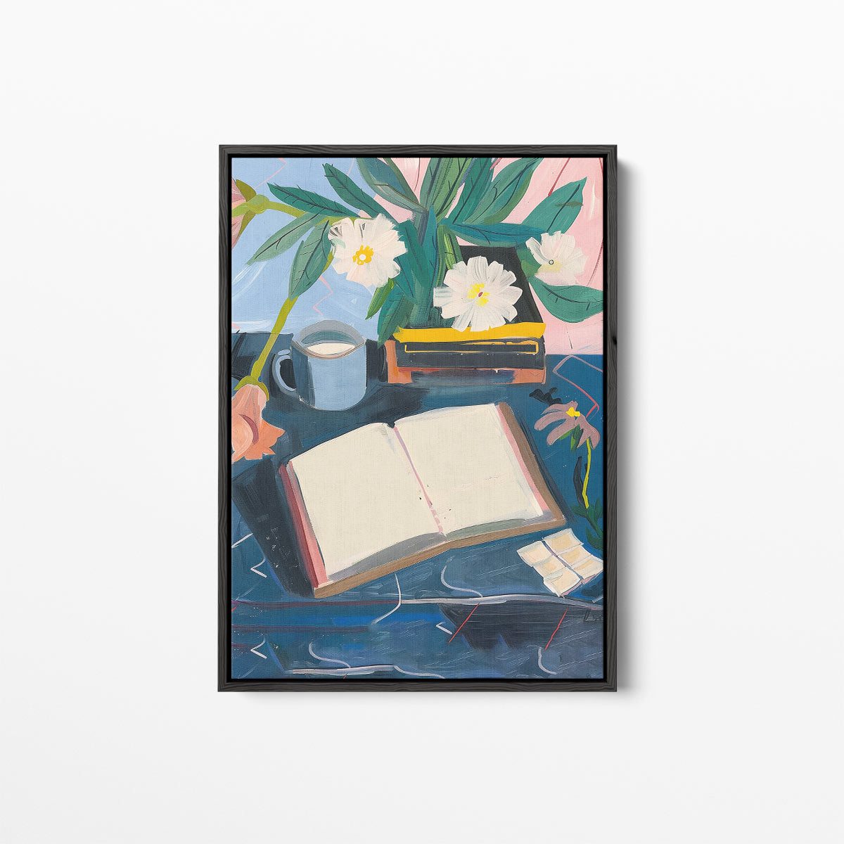 Stilleven met Bloemen en Boek Kunstwerk-canvas-dibond-plexiglas-wanddecoratie-WallArtistic