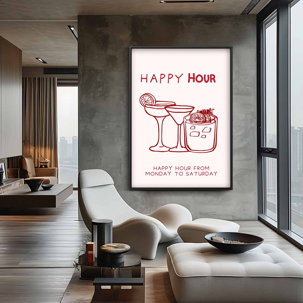 Happy Hour Illustratie Kunstwerk-canvas-dibond-plexiglas-wanddecoratie-WallArtistic