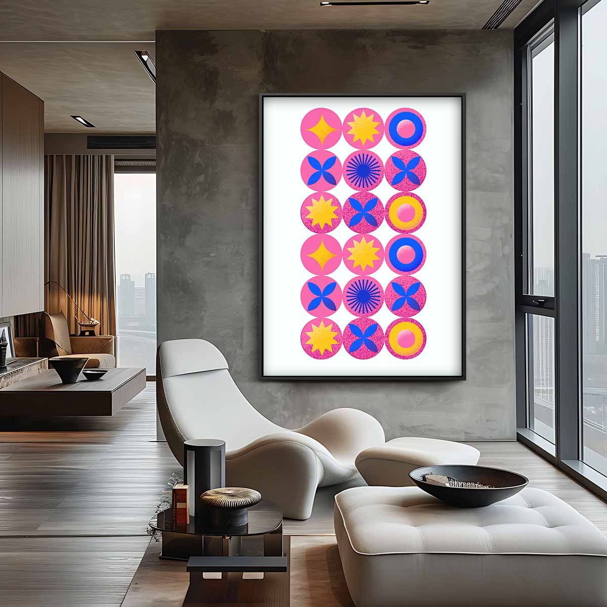 Kleurrijke Retro Cirkelpatronen Kunstwerk-canvas-dibond-plexiglas-wanddecoratie-WallArtistic
