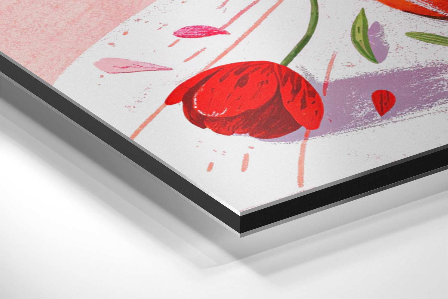 Vrolijk Tulpenboeket Illustratie Kunstwerk-canvas-dibond-plexiglas-wanddecoratie-WallArtistic