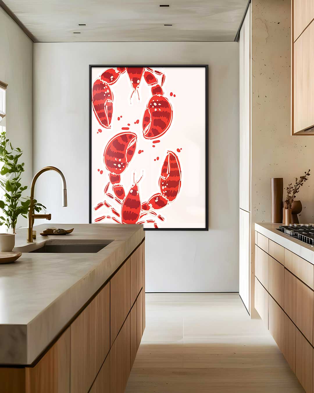 Speelse Kreeften Illustratie Kunstwerk-canvas-dibond-plexiglas-wanddecoratie-WallArtistic
