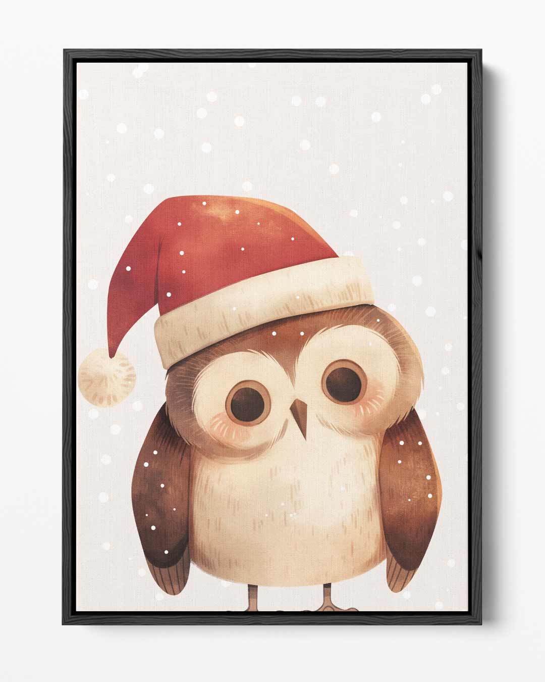 Schattige Uil met Kerstmuts Kunstwerk-canvas-dibond-plexiglas-wanddecoratie-WallArtistic