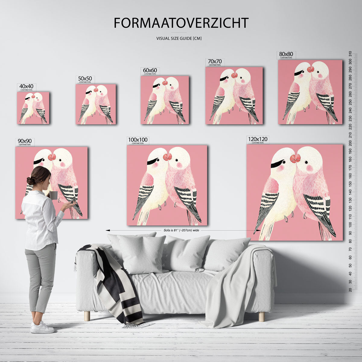 Twee vogels op roze achtergrond Poster