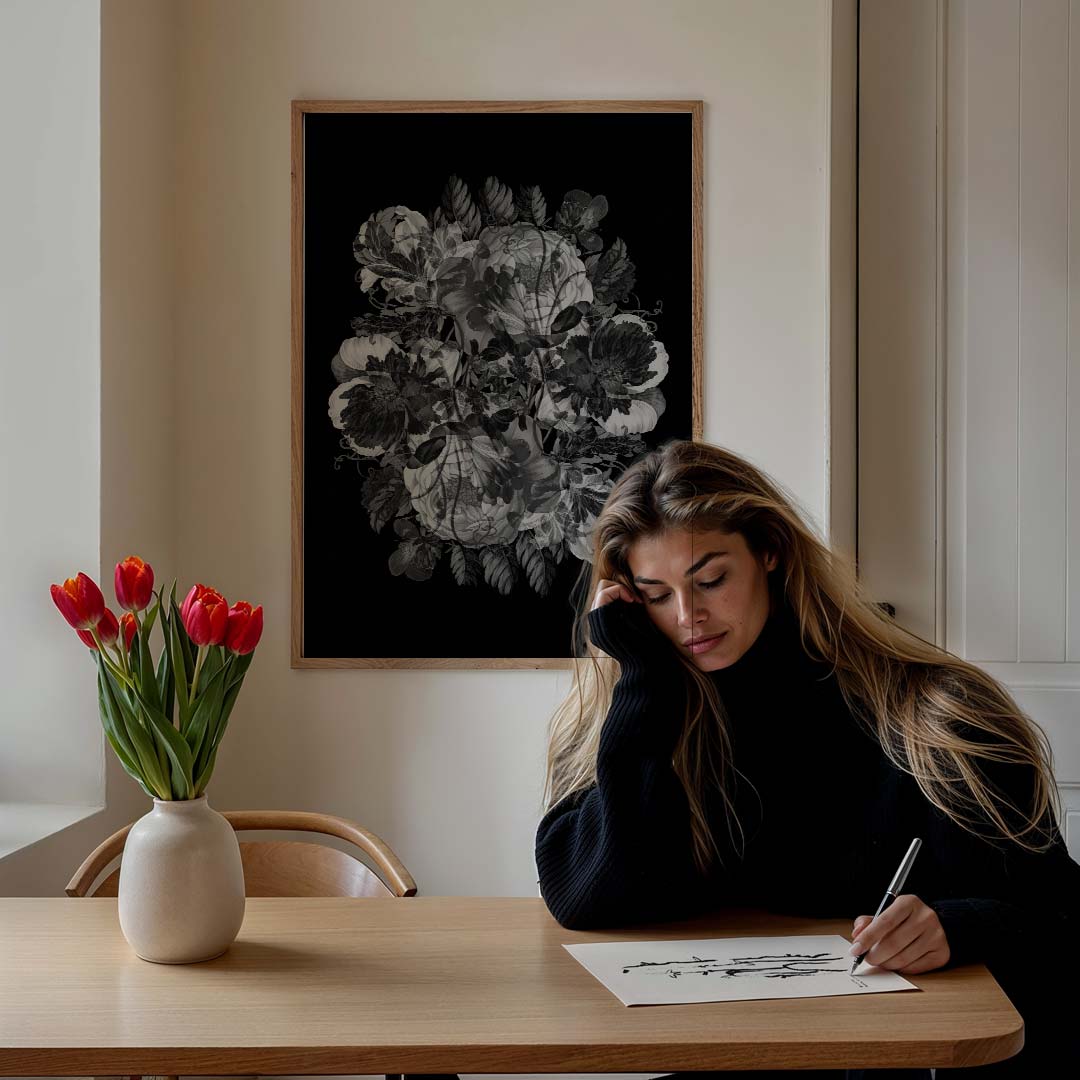 Bloemenpracht in Zwart-Wit Poster-WallArtistic