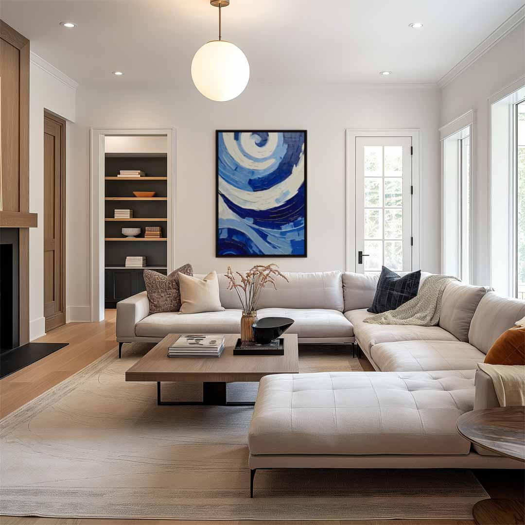 Spiralen van Blauw Kunstwerk-canvas-dibond-plexiglas-wanddecoratie-WallArtistic