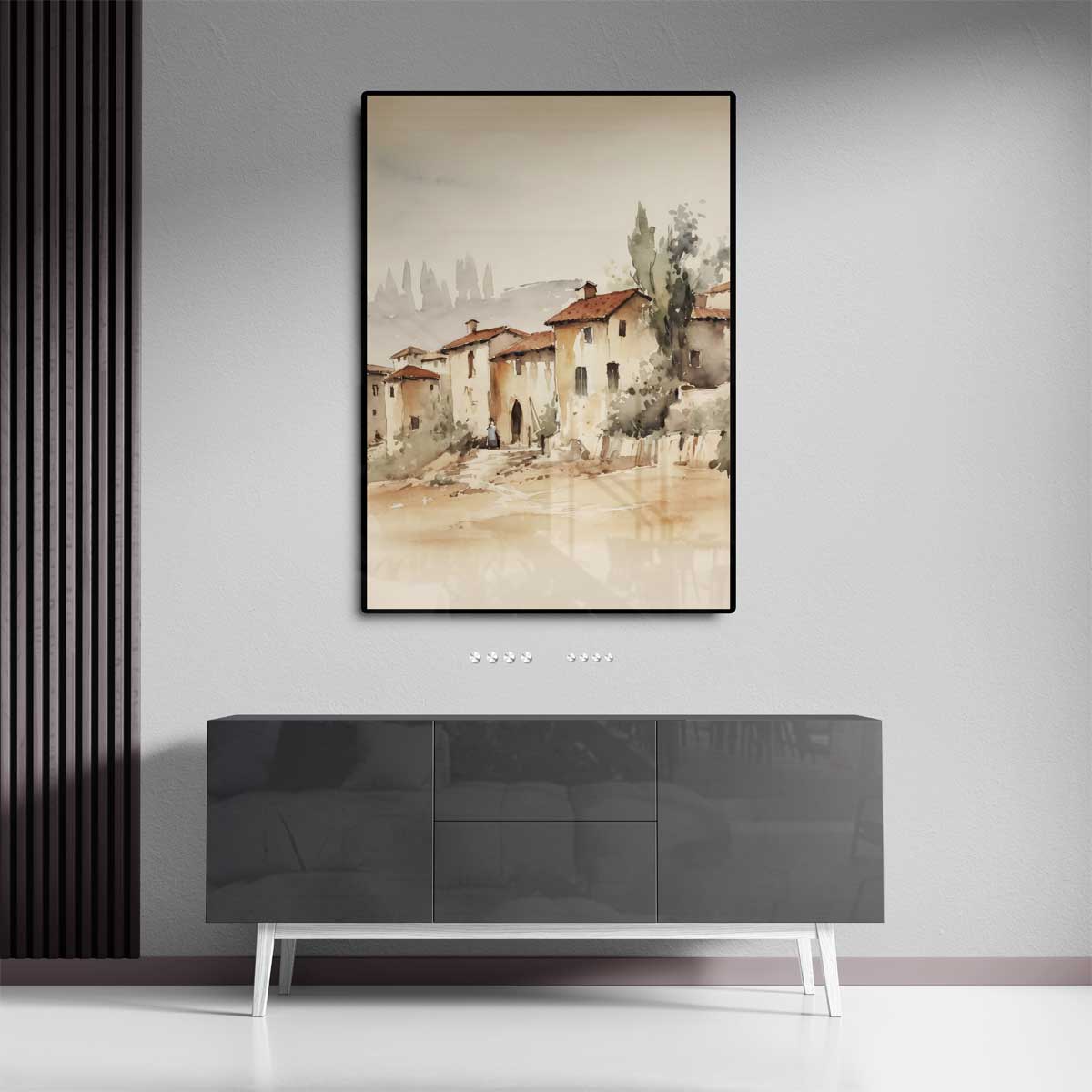 Landelijk Dorp in Waterverf Kunstwerk-canvas-dibond-plexiglas-wanddecoratie-WallArtistic