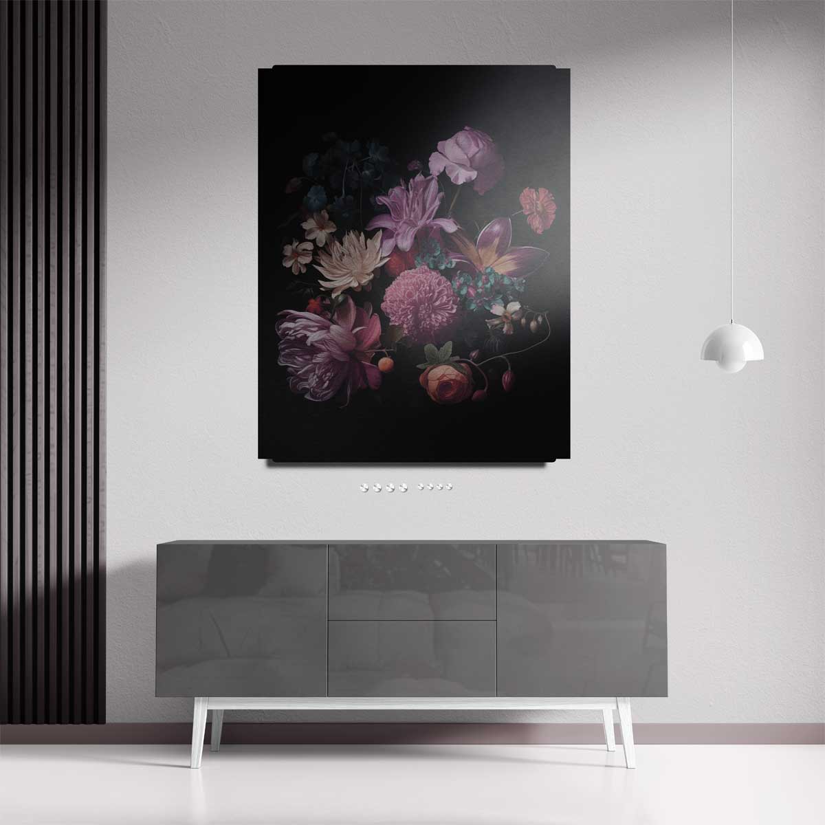 Bloemenexplosie in Donkere Zalen Kunstwerk-canvas-dibond-plexiglas-wanddecoratie-WallArtistic