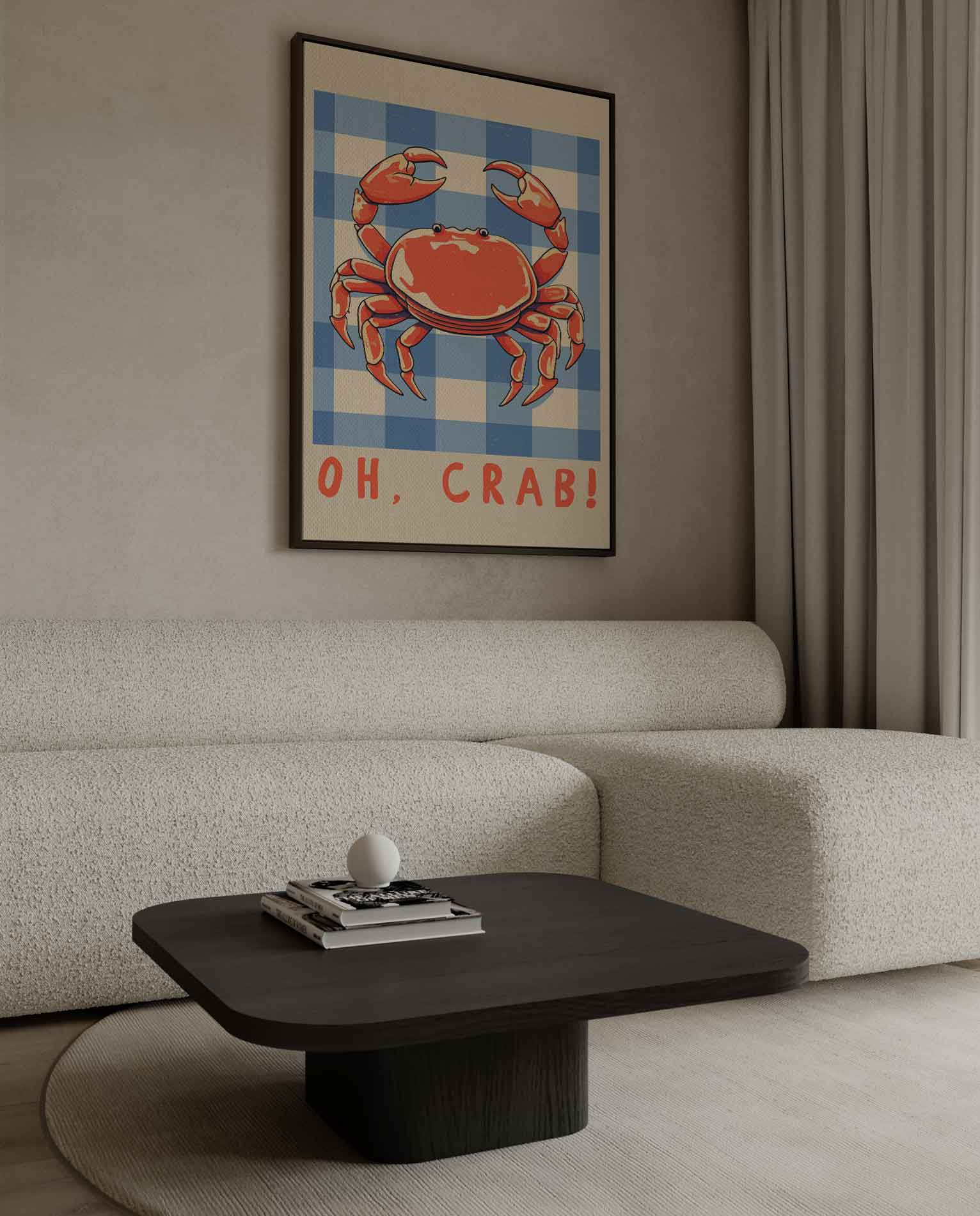 Oh Crab! Speelse Krab Illustratie Kunstwerk-canvas-dibond-plexiglas-wanddecoratie-WallArtistic