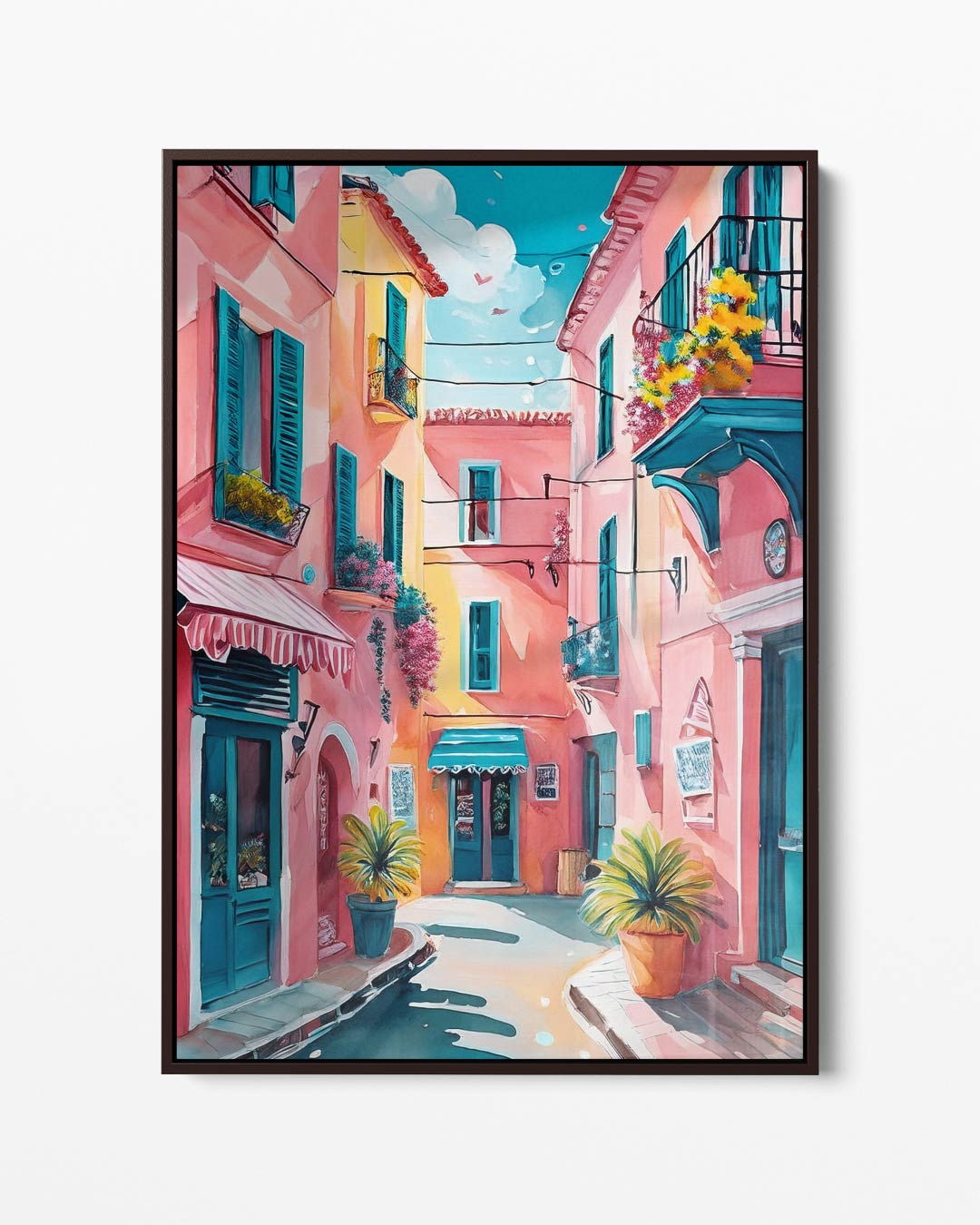 Kleurrijke Mediterrane Straat Kunstwerk-canvas-dibond-plexiglas-wanddecoratie-WallArtistic