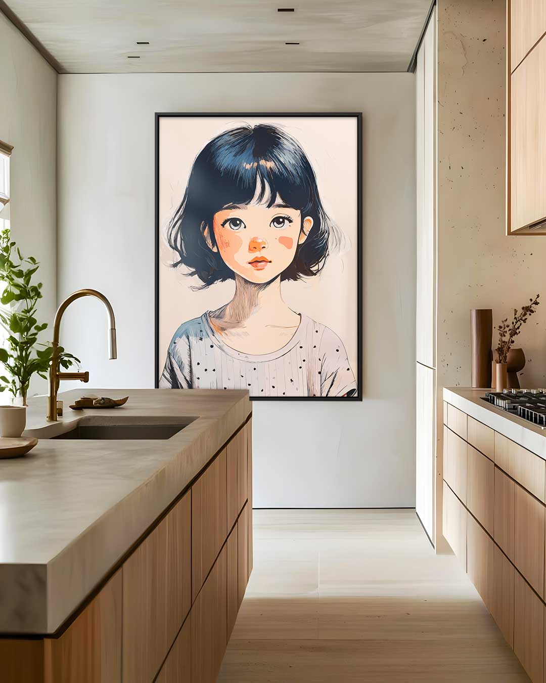 Schattige Kinderportret Illustratie Kunstwerk-canvas-dibond-plexiglas-wanddecoratie-WallArtistic
