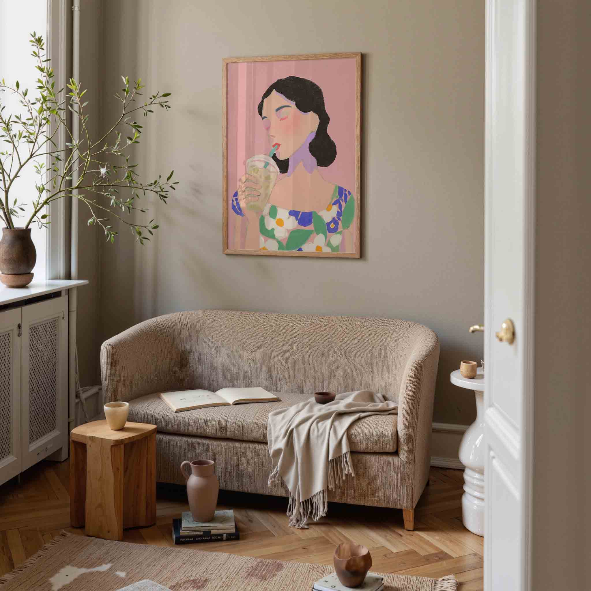 Vrouw met drankje Poster