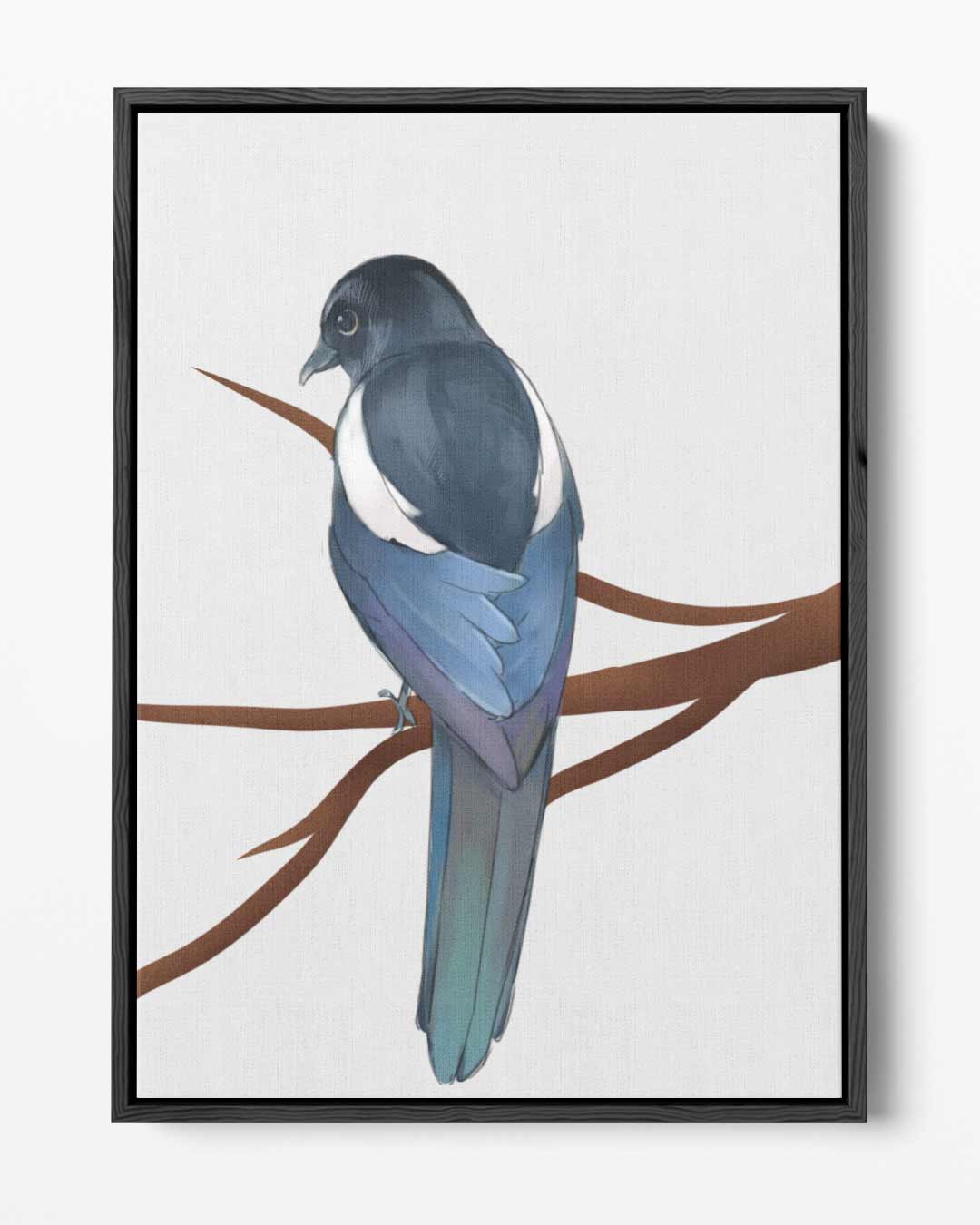 Kleurrijke Ekster op Tak Kunstwerk-canvas-dibond-plexiglas-wanddecoratie-WallArtistic