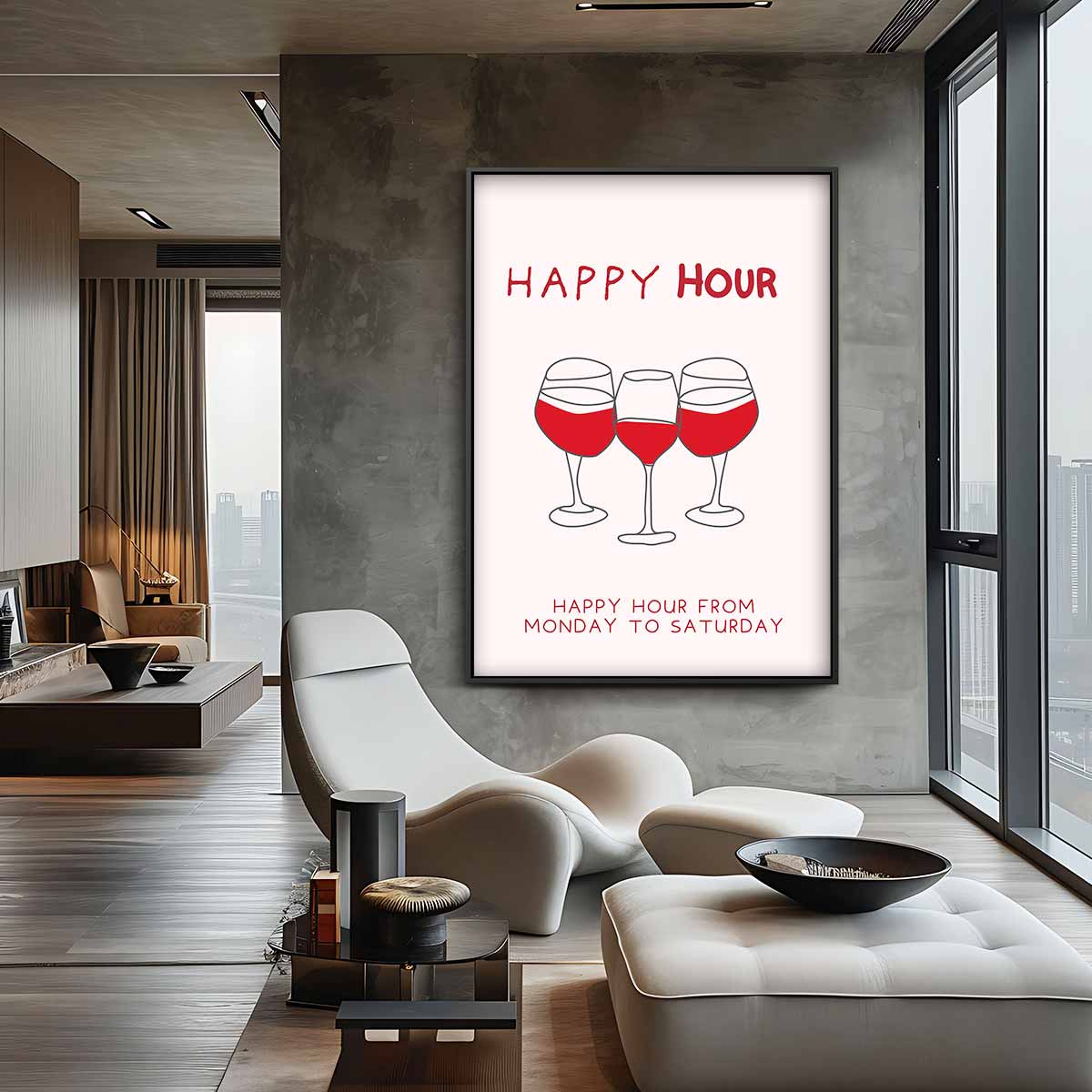 Happy Hour Illustratie Kunstwerk-canvas-dibond-plexiglas-wanddecoratie-WallArtistic