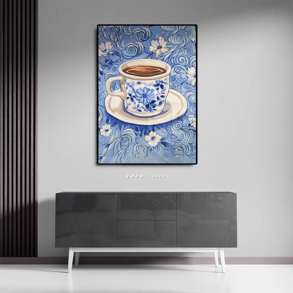 Blauwe Koffieochtend Kunstwerk-canvas-dibond-plexiglas-wanddecoratie-WallArtistic
