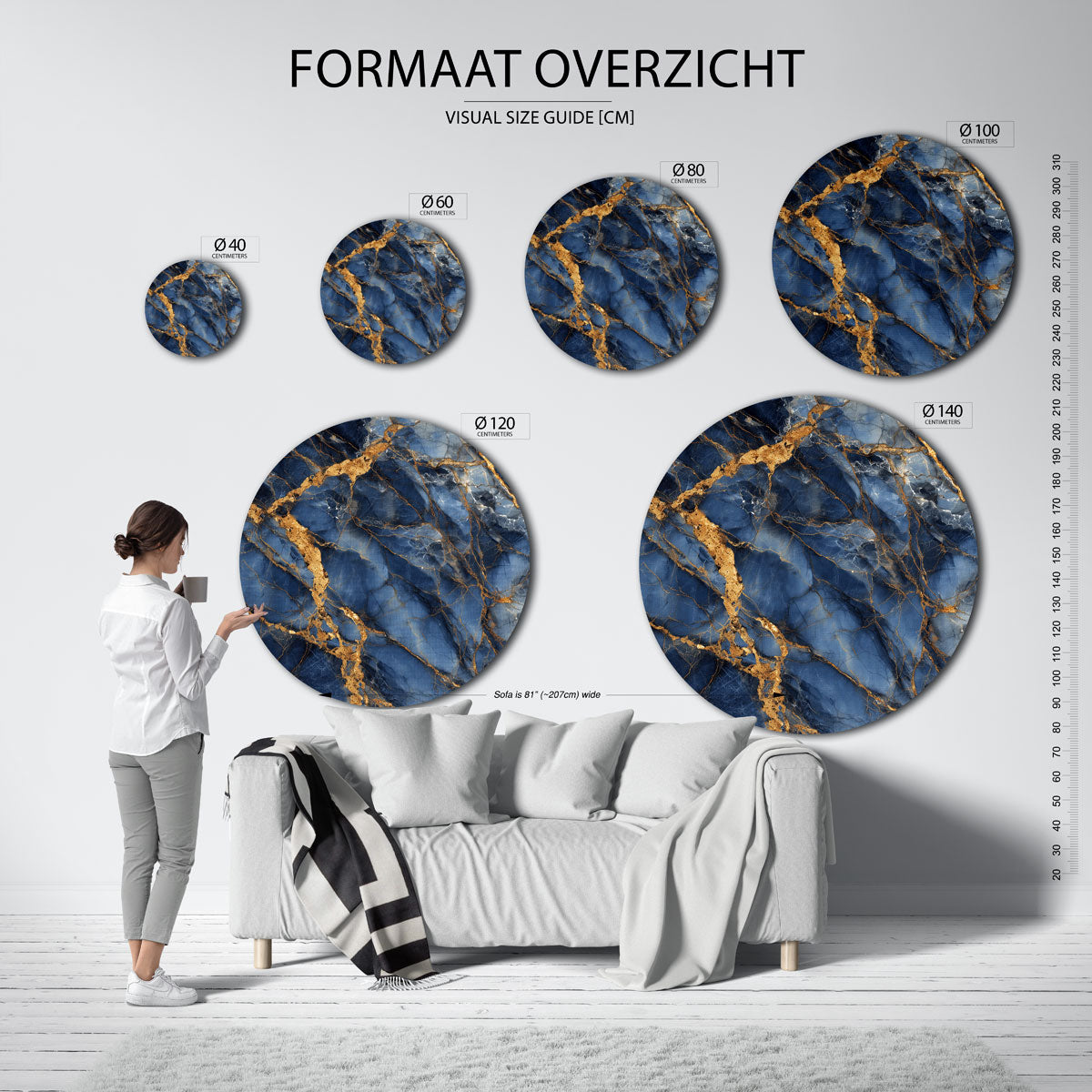 Blauwe en gouden aderen Muurcirkel