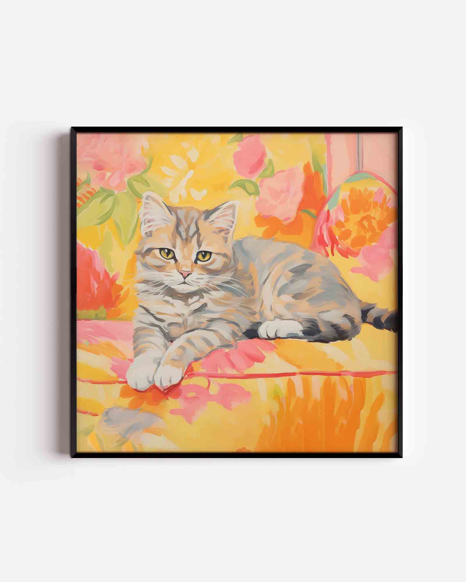 Kat met bloemen Poster