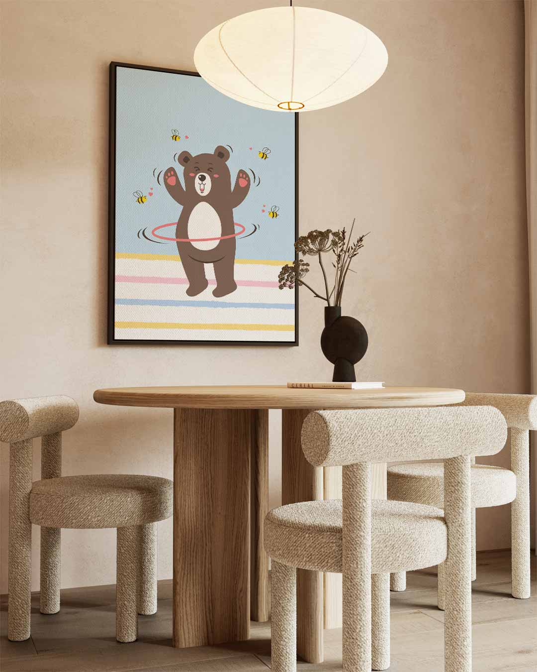 Dansende Beer met Hoelahoep Kunstwerk-canvas-dibond-plexiglas-wanddecoratie-WallArtistic