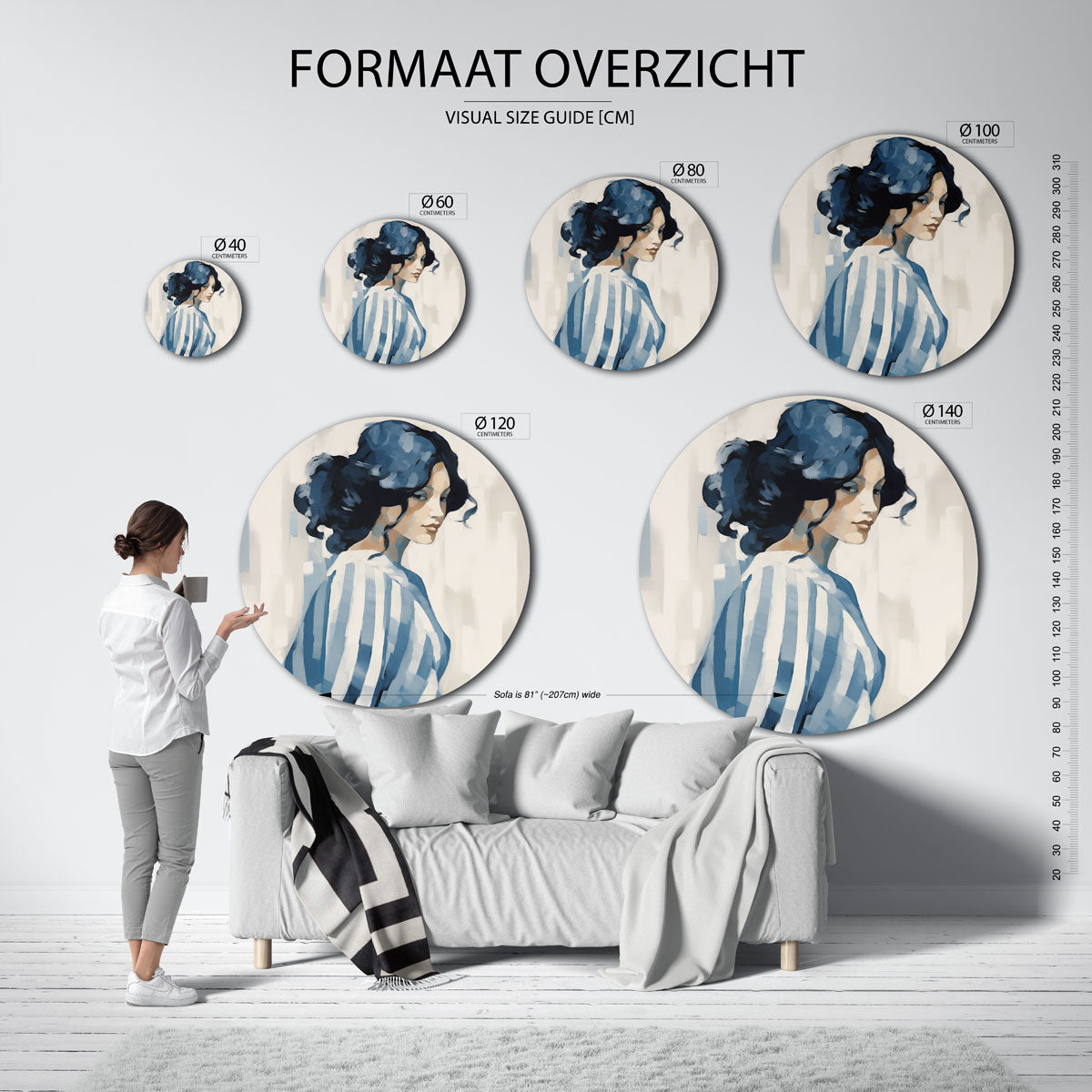 Vrouw met blauwe strepen Muurcirkel