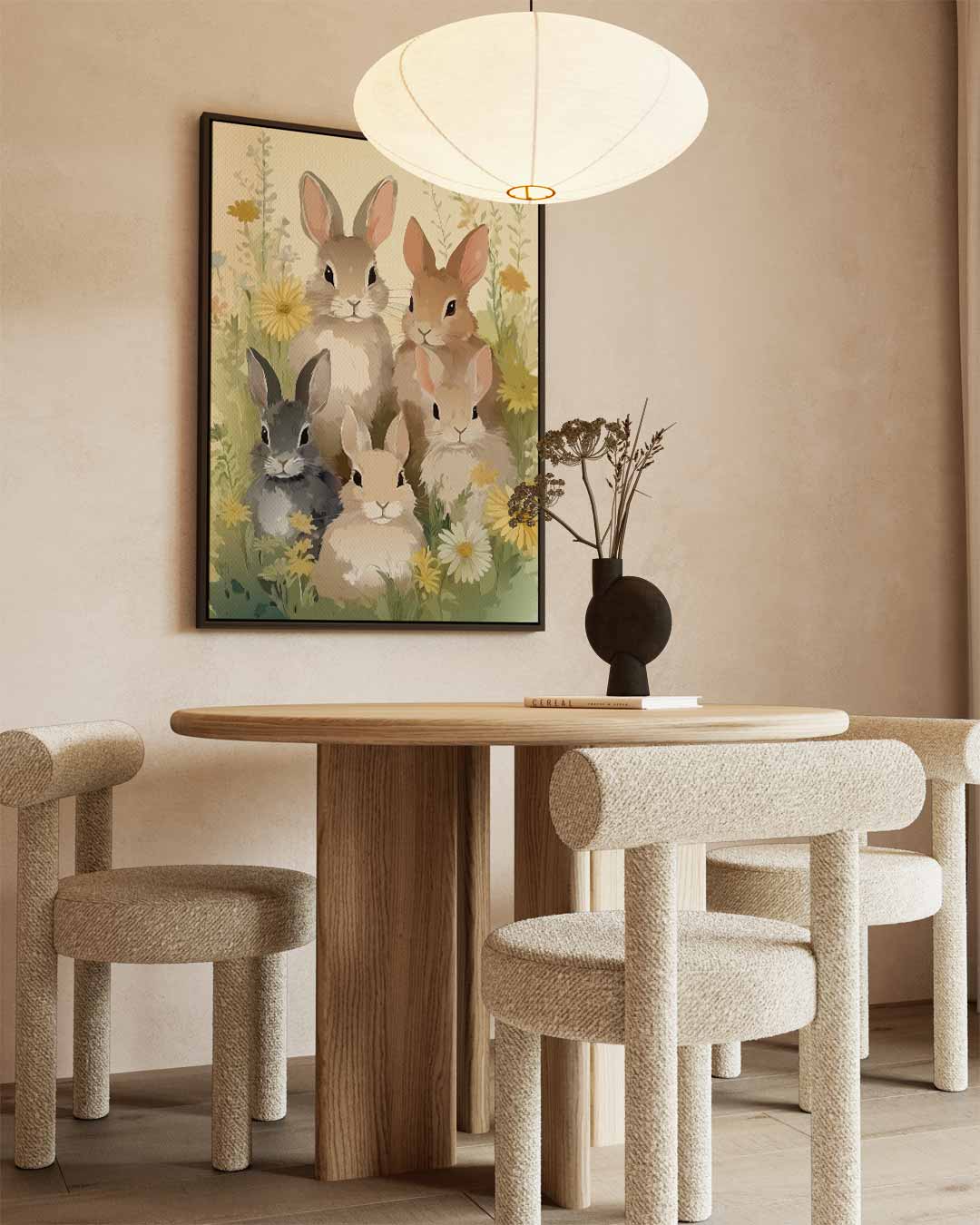 Vrolijke Konijntjes in Bloemenweide Kunstwerk-canvas-dibond-plexiglas-wanddecoratie-WallArtistic