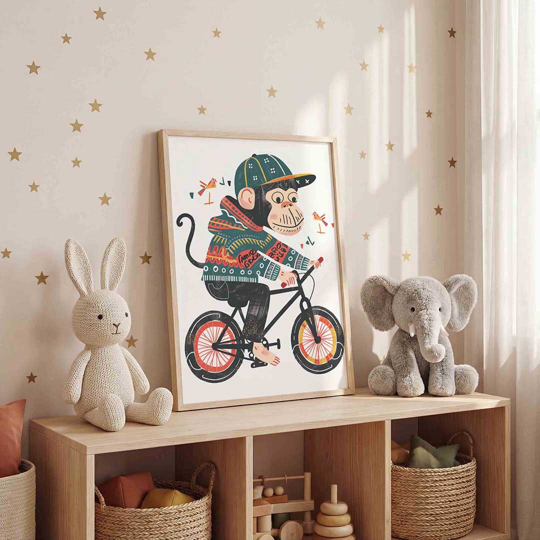 Aap op fiets Poster