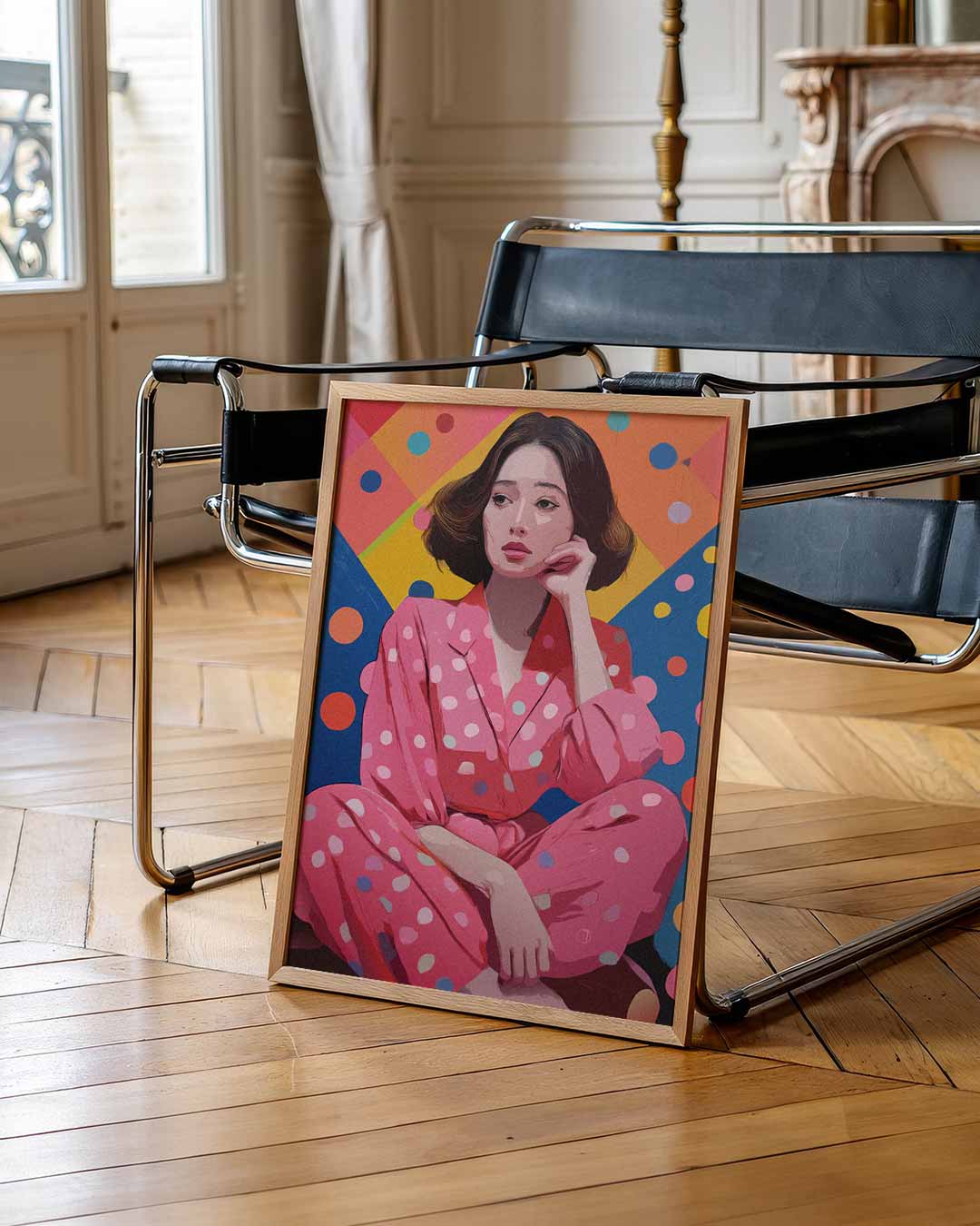 Vrolijke Vrouw in Stippen Poster
