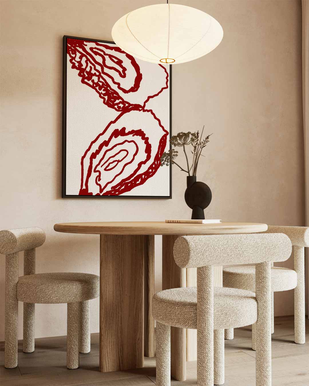 Rode Oester Lijnen Kunstwerk-canvas-dibond-plexiglas-wanddecoratie-WallArtistic