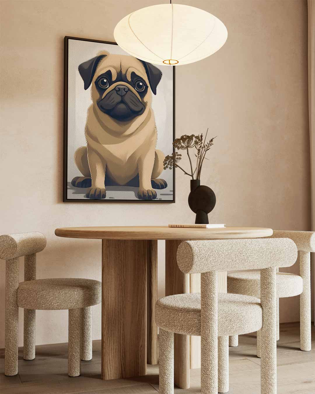 Schattige Mopshond Illustratie Kunstwerk-canvas-dibond-plexiglas-wanddecoratie-WallArtistic