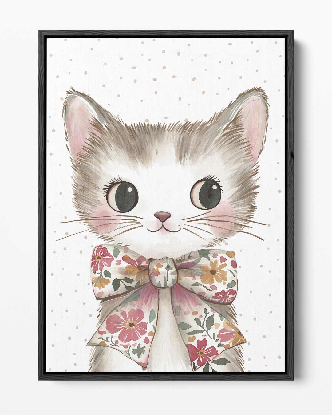 Schattige Kat met Bloemenstrik Kunstwerk-canvas-dibond-plexiglas-wanddecoratie-WallArtistic