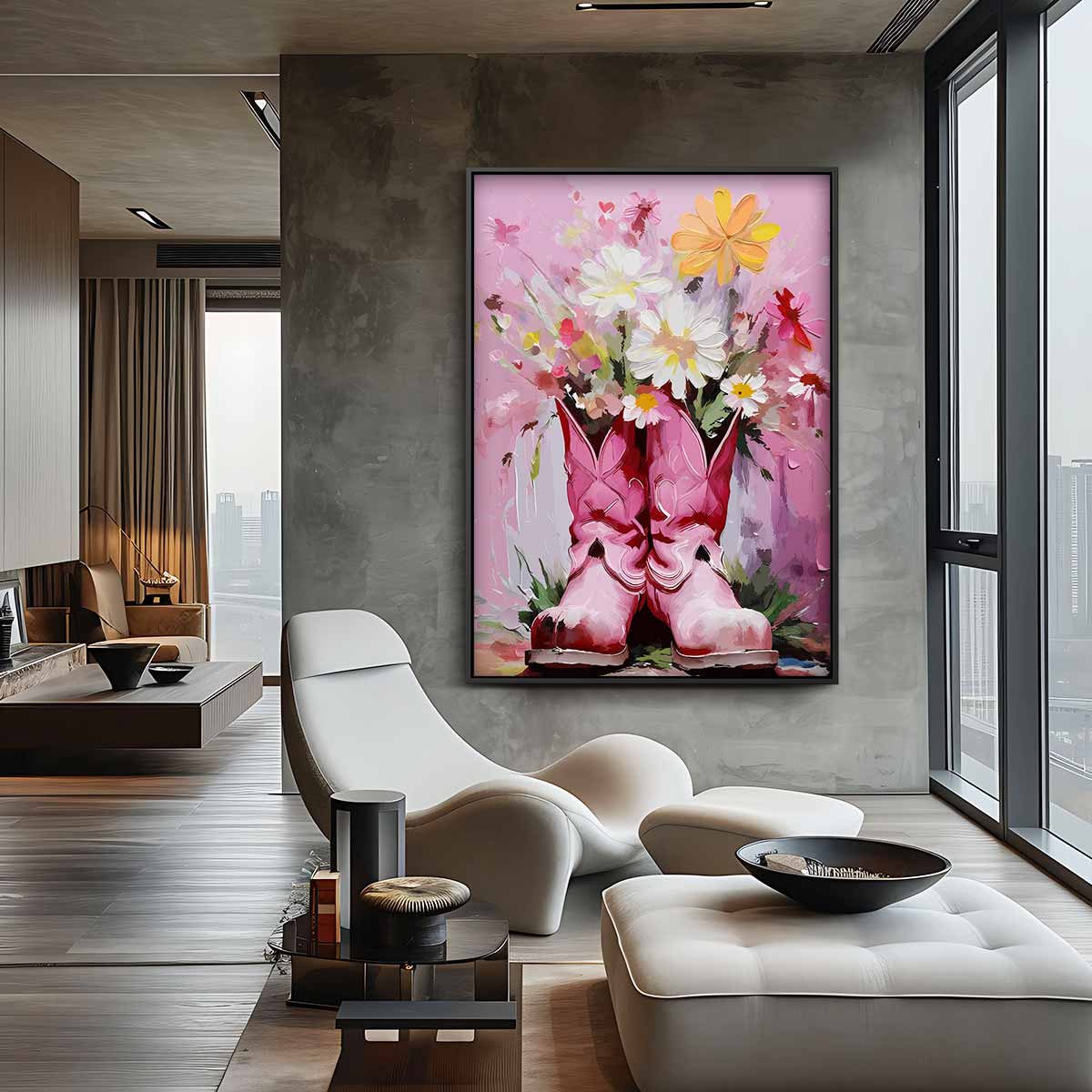 Cowboylaarzen met Bloemen Kunstwerk-canvas-dibond-plexiglas-wanddecoratie-WallArtistic