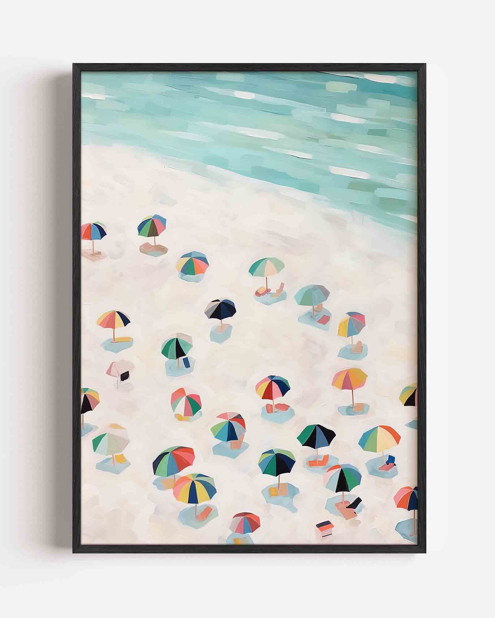 Strand met parasols Poster