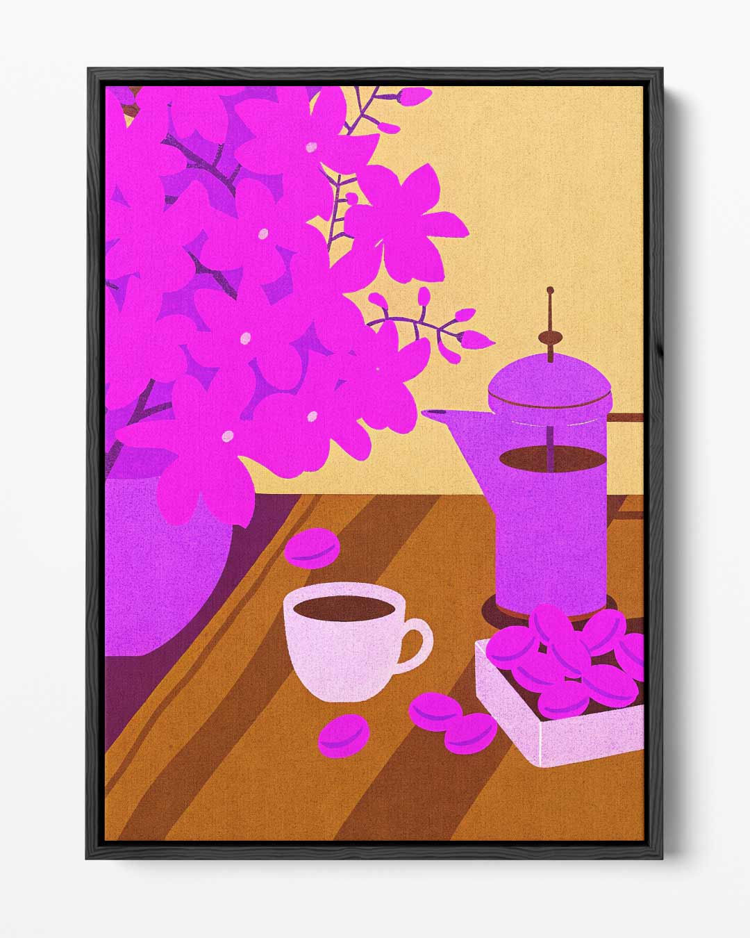 Koffieochtend Met Bloesems Kunstwerk-canvas-dibond-plexiglas-wanddecoratie-WallArtistic