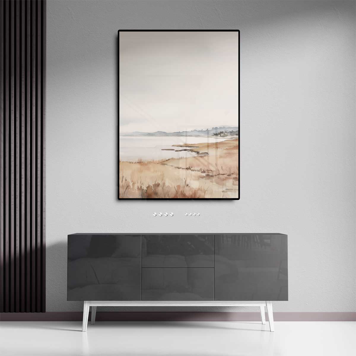 Rustgevende Kustlijn in Aquarel Kunstwerk-canvas-dibond-plexiglas-wanddecoratie-WallArtistic