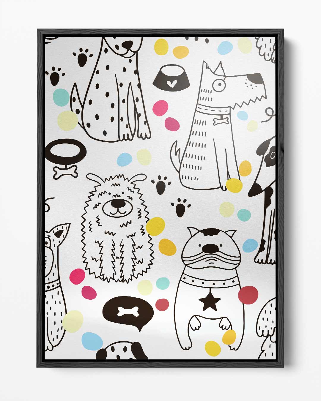 Vrolijke Honden Illustratie Kunstwerk-canvas-dibond-plexiglas-wanddecoratie-WallArtistic